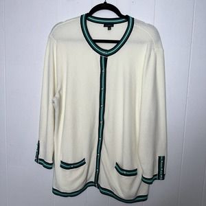 Talbots Women’s Waffle Knit Cardigan Sweater Ivory Cream Pearl Buttons Size XL